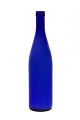 Empty dark blue wine bottle