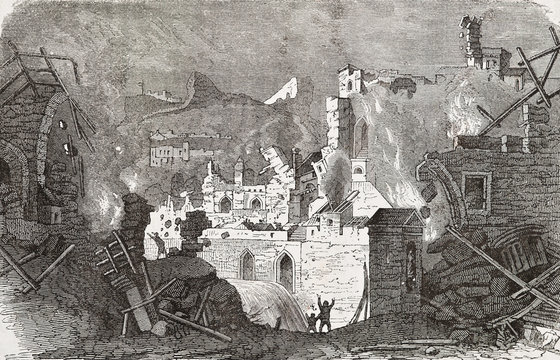 Erdbeben zu Messina - Alter Lithographie