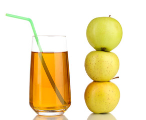 Useful apple juice with apples around isolated on white