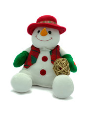 Christmas Snowman with gold festive decoration.