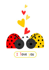 Two ladybird in love - illustration with text.