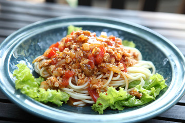 Spaghetti with tomato beef sauce