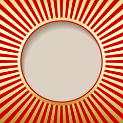 Golden sun on red applique background.