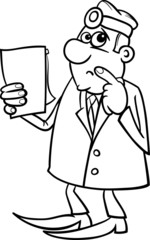 thinking doctor black and white cartoon