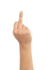 Woman hand showing middle finger