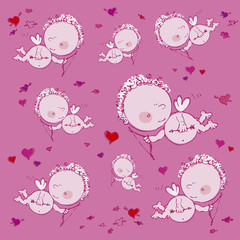 seamless background with cupids and hearts