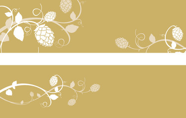 Stylized hop flowers composition, gold banner set