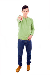 Fototapeta premium Young casual man pointing with finger at you, isolated on white