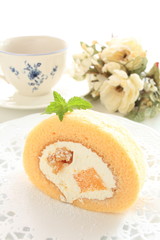 home bakery, peach swiss roll