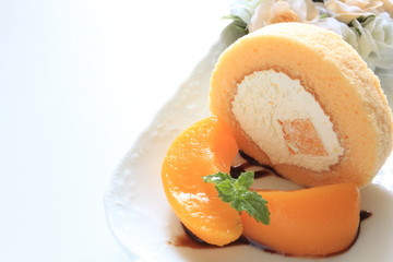 home bakery, swiss roll with freshness peach
