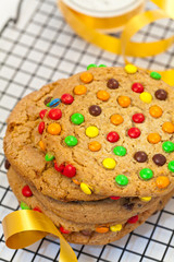 Chocolate Chip Candy Cookie with a ribbon