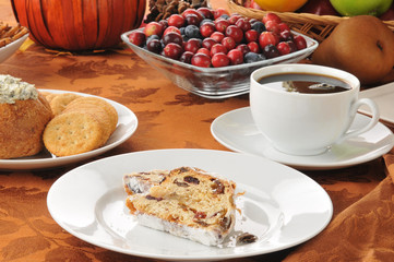 Cranberry almond stollen with coffee