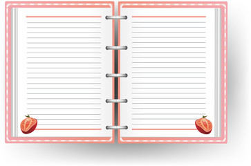 Pink diary with line and strawberry pattern