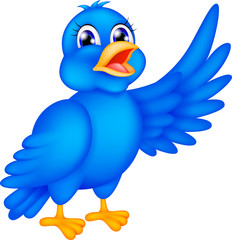 happy blue bird waving wings