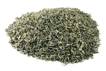 Pile of green tea, isolated on white