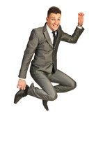 Cheerful business man jumping