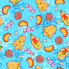 Bright seamless pattern with Christmas food