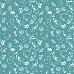 Seamless pattern with Christmas food: cookies, nuts, fruits