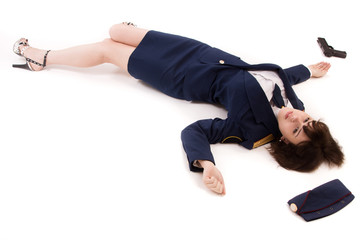 Woman officer lying on a floor