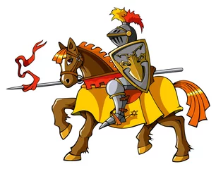 Poster Middeleeuwse ridder te paard, vector © Sergey Oganesov