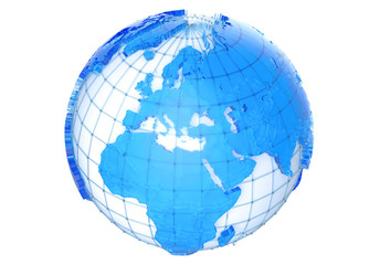 Globe with national borders, clipping path provided