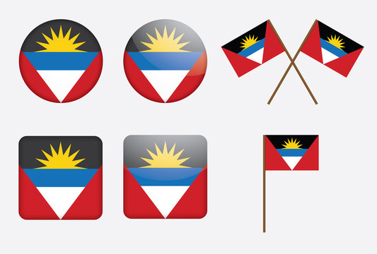 set of badges with flag of Antigua and Barbuda