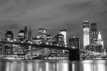 Keuken spatwand met foto Brooklyn Bridge en Manhattan Skyline & 39 s nachts, New York City © Joshua Haviv