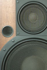 Loud speaker system with metal black grills closeup
