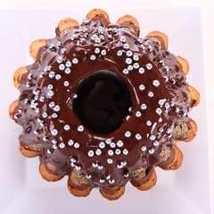 Bundt Cake with chocolate and silver sugar balls