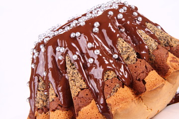 Bundt Cake with chocolate and silver sugar balls