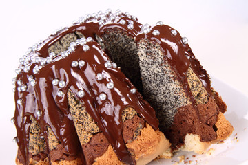 Bundt Cake with chocolate and silver sugar balls