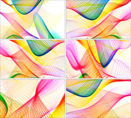 colorful wavy lines, business card & background set