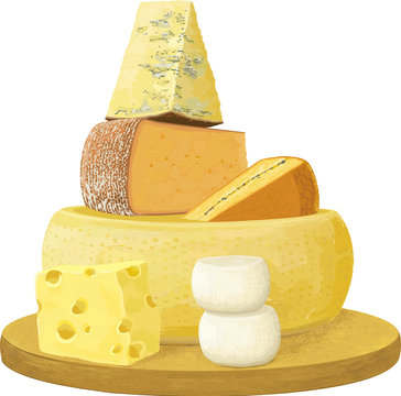 Group of various cheese over white background