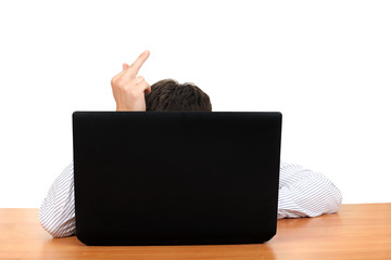 Middle Finger Behind Laptop
