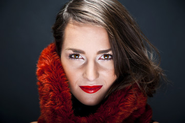 Beautiful woman on black background with long hair