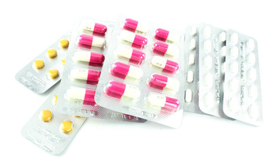 Yellow, Pink and white pill