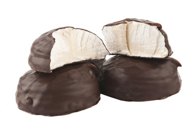 marshmallows in chocolate isolated