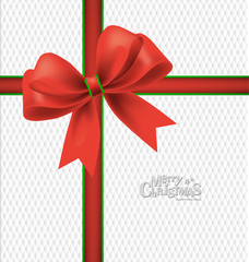 Elegant Christmas background with red bow, vector illustration.