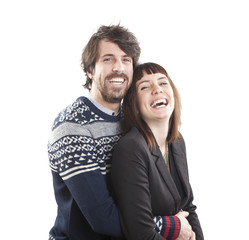 Portrait of a happy young couple  against white background