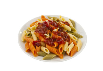 Cooked pasta in a bowl isolated