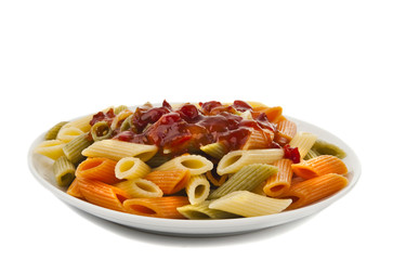 Cooked pasta in a bowl isolated