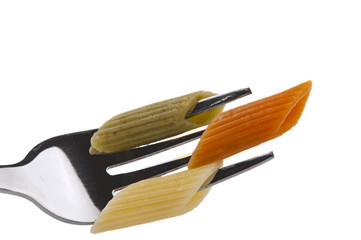 Cooked pasta on a fork isolated