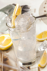 Clear lemon drink and ice