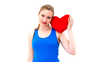 woman holding a red heart