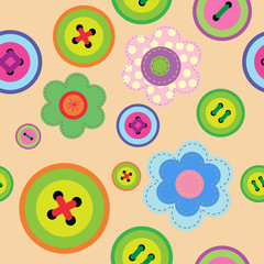 Seamless pattern with flowers and buttons - 47831623