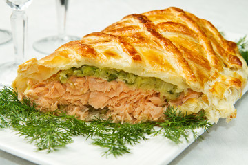 Traditional salmon in puff pastry