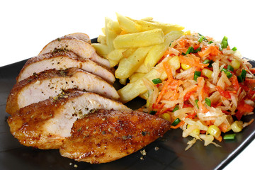Chicken breast with  french fries  and vegetable salad