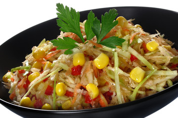 Salad with fresh cabbage, corn,paprika and carrots