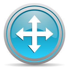 move arrow blue glossy icon on white background