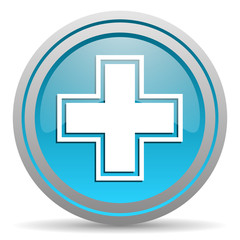 Obraz premium pharmacy blue glossy icon on white background